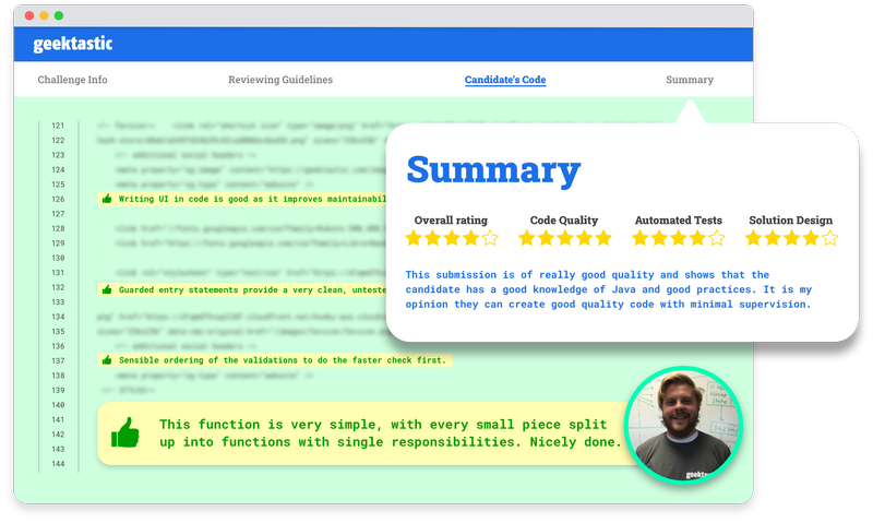 Detailed reviewer comments. Clear and easy to understand candidate ratings.