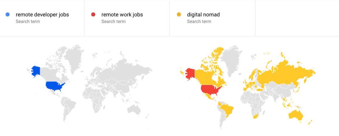 Java developer remote jobs Google Trends remote developers; remote work; digital nomads interest by region